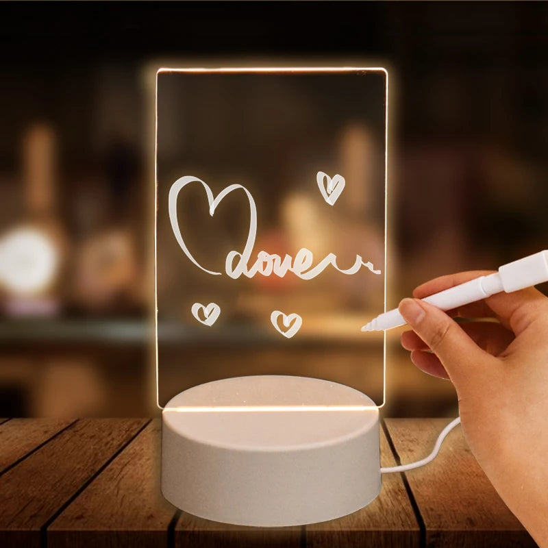 Transparent Luminous LED Night Lights USB DIY Acrylic Erasable Write Message Board Desktop Ornament Wedding Party Christmas Gift